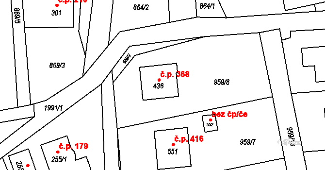 Hrádek 368 na parcele st. 436 v KÚ Hrádek, Katastrální mapa