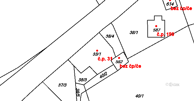 Pecerady 31, Týnec nad Sázavou na parcele st. 33/1 v KÚ Pecerady, Katastrální mapa
