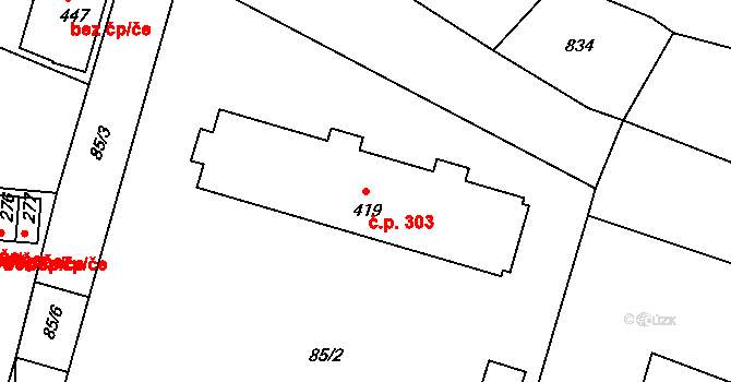 Sedlec 303, Sedlec-Prčice na parcele st. 419 v KÚ Sedlec u Votic, Katastrální mapa