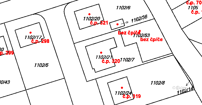 Dačice V 320, Dačice na parcele st. 1102/21 v KÚ Dačice, Katastrální mapa