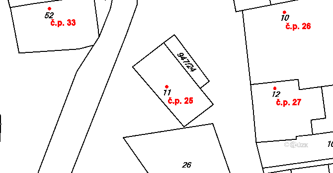 Chlustina 25 na parcele st. 11 v KÚ Chlustina, Katastrální mapa