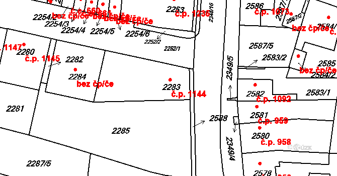 Tachov 1144 na parcele st. 2283 v KÚ Tachov, Katastrální mapa