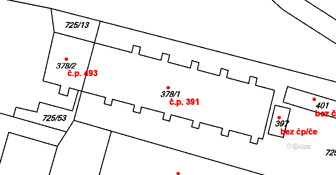 Předměřice nad Labem 391 na parcele st. 378/1 v KÚ Předměřice nad Labem, Katastrální mapa