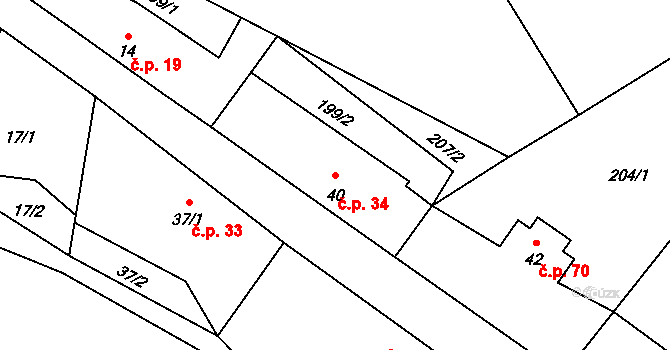 Štěnkov 34, Třebechovice pod Orebem na parcele st. 40 v KÚ Štěnkov, Katastrální mapa