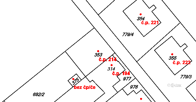 Náklo 214 na parcele st. 353 v KÚ Náklo, Katastrální mapa