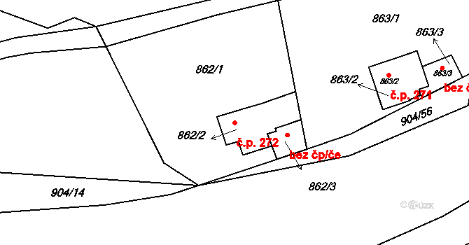 Osek 272 na parcele st. 862/2 v KÚ Osek u Hořovic, Katastrální mapa