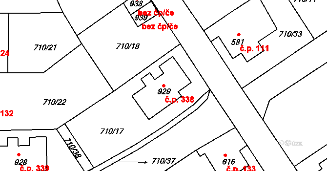 Děčín IX-Bynov 338, Děčín na parcele st. 929 v KÚ Bynov, Katastrální mapa