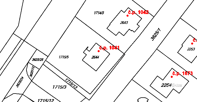 Rožnov pod Radhoštěm 1041 na parcele st. 2644 v KÚ Rožnov pod Radhoštěm, Katastrální mapa
