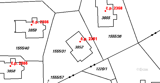 Rožnov pod Radhoštěm 2381 na parcele st. 3852 v KÚ Rožnov pod Radhoštěm, Katastrální mapa