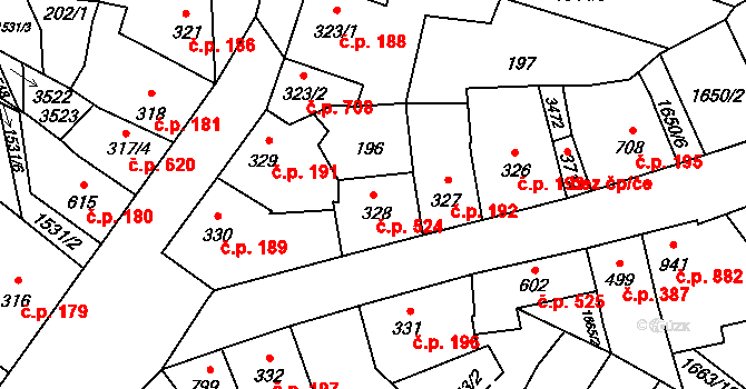Hořice 524 na parcele st. 328 v KÚ Hořice v Podkrkonoší, Katastrální mapa