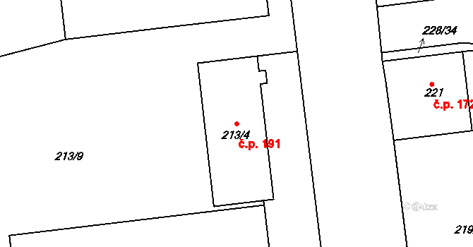 Ústí nad Labem-centrum 191, Ústí nad Labem na parcele st. 213/4 v KÚ Ústí nad Labem, Katastrální mapa
