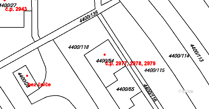 Severní Terasa 2977,2978,2979, Ústí nad Labem na parcele st. 4400/54 v KÚ Ústí nad Labem, Katastrální mapa