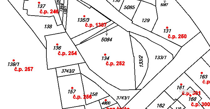 Žamberk 252 na parcele st. 134 v KÚ Žamberk, Katastrální mapa