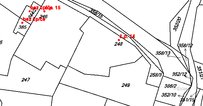 Rozkoš 14, Kostomlaty nad Labem na parcele st. 248 v KÚ Lány u Kostomlat nad Labem, Katastrální mapa