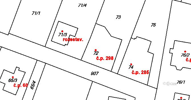 Milovice 298 na parcele st. 72 v KÚ Milovice nad Labem, Katastrální mapa