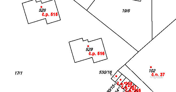Bohosudov 516, Krupka na parcele st. 529 v KÚ Bohosudov, Katastrální mapa