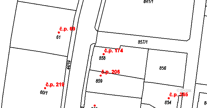 Děčín XXXII-Boletice nad Labem 174, Děčín na parcele st. 858 v KÚ Boletice nad Labem, Katastrální mapa