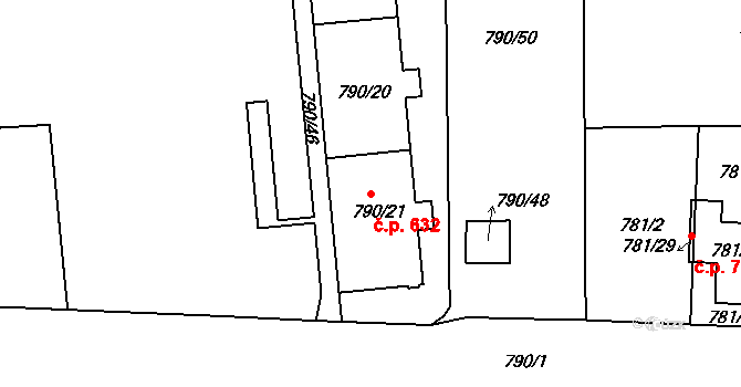 Chrlice 632, Brno na parcele st. 790/21 v KÚ Chrlice, Katastrální mapa