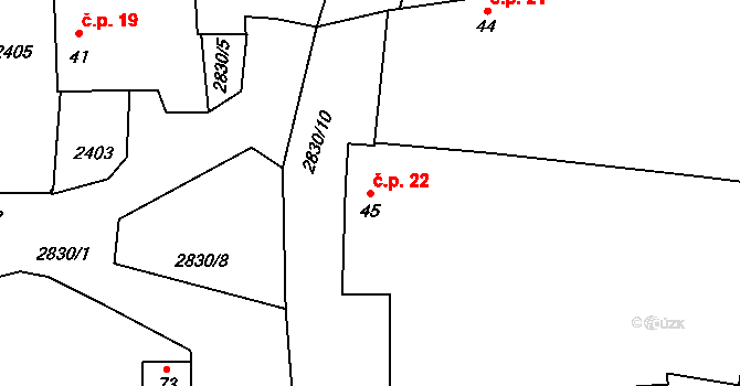 Vlhlavy 22, Sedlec na parcele st. 45 v KÚ Vlhlavy, Katastrální mapa