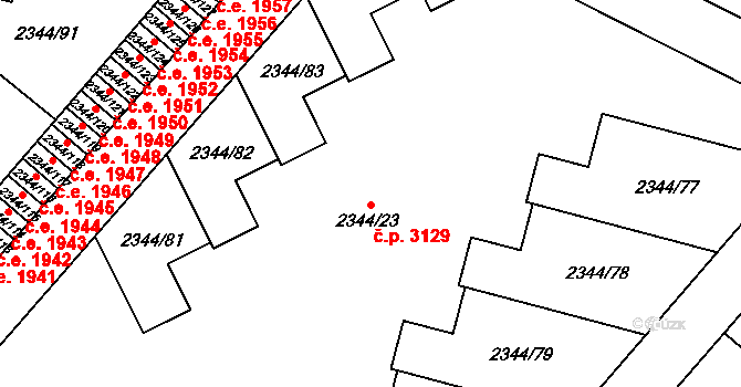 Teplice 3129 na parcele st. 2344/23 v KÚ Teplice, Katastrální mapa