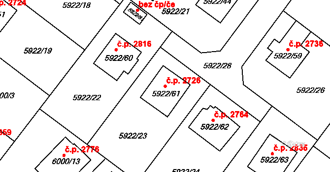Frýdek 2726, Frýdek-Místek na parcele st. 5922/61 v KÚ Frýdek, Katastrální mapa