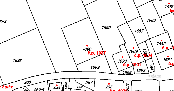 Jablunkov 1037 na parcele st. 1696 v KÚ Jablunkov, Katastrální mapa