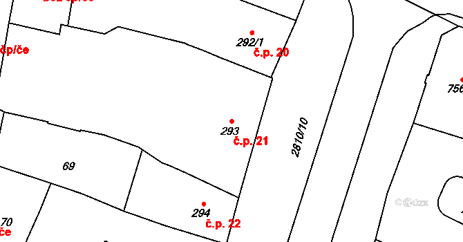 Kolín III 21, Kolín na parcele st. 293 v KÚ Kolín, Katastrální mapa