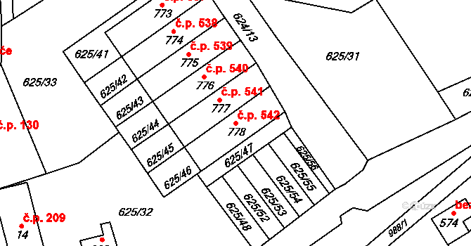 Borohrádek 542 na parcele st. 778 v KÚ Borohrádek, Katastrální mapa