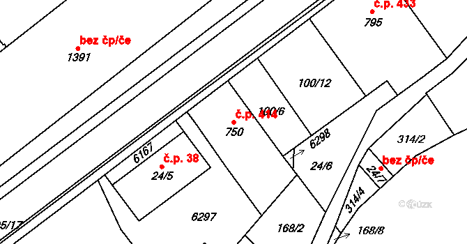 Halenkov 414 na parcele st. 750 v KÚ Halenkov, Katastrální mapa