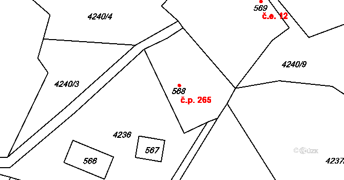 Hošťálková 265 na parcele st. 568 v KÚ Hošťálková, Katastrální mapa