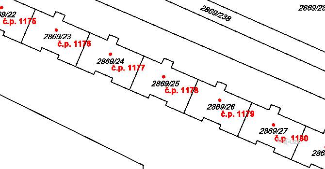 Krč 1178, Praha na parcele st. 2869/25 v KÚ Krč, Katastrální mapa