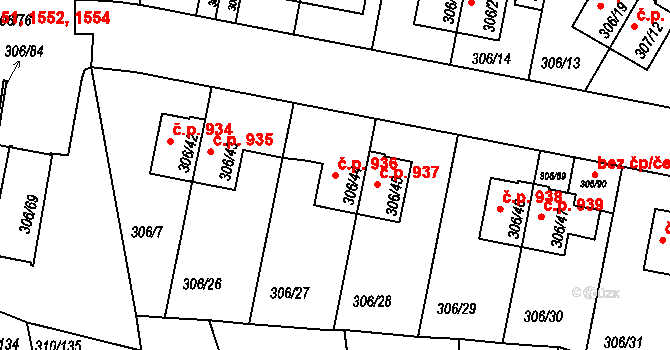 Braník 936, Praha na parcele st. 306/44 v KÚ Braník, Katastrální mapa
