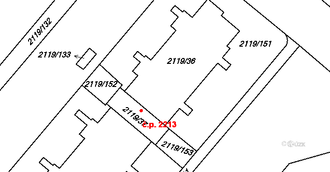 Chodov 2212, Praha na parcele st. 2119/36 v KÚ Chodov, Katastrální mapa
