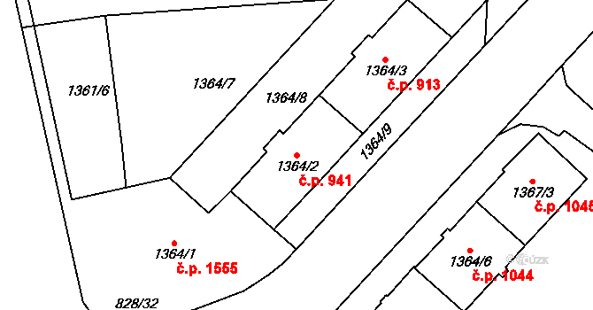 Vršovice 941, Praha na parcele st. 1364/2 v KÚ Vršovice, Katastrální mapa