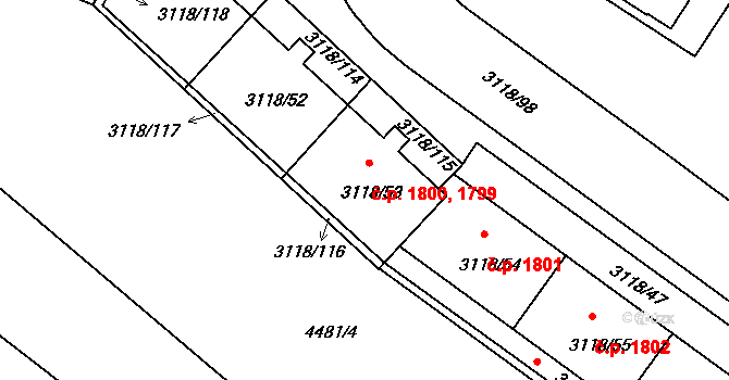 Strašnice 1800, Praha na parcele st. 3118/53 v KÚ Strašnice, Katastrální mapa