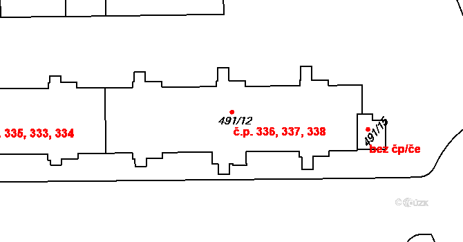Horní Měcholupy 336,337,338, Praha na parcele st. 491/12 v KÚ Horní Měcholupy, Katastrální mapa