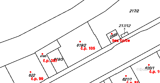 Dolní Předměstí 105, Trutnov na parcele st. 619/2 v KÚ Trutnov, Katastrální mapa