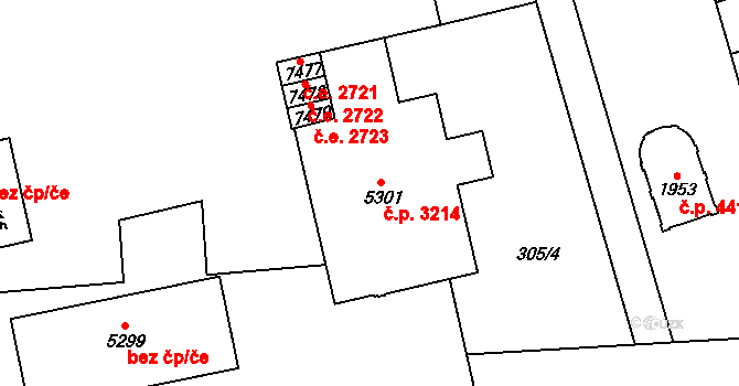 Hodonín 3214 na parcele st. 5301 v KÚ Hodonín, Katastrální mapa
