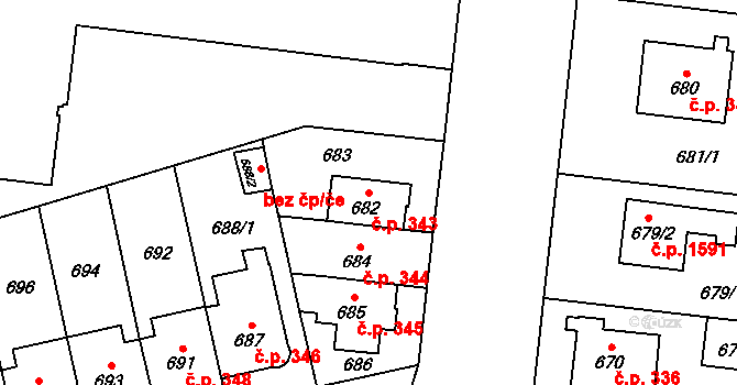 České Budějovice 7 343, České Budějovice na parcele st. 682 v KÚ České Budějovice 7, Katastrální mapa