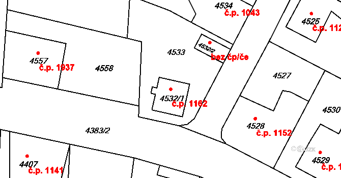 Česká Lípa 1162 na parcele st. 4532/1 v KÚ Česká Lípa, Katastrální mapa