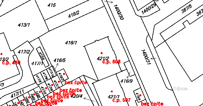 Liberec XI-Růžodol I 508, Liberec na parcele st. 421/2 v KÚ Růžodol I, Katastrální mapa
