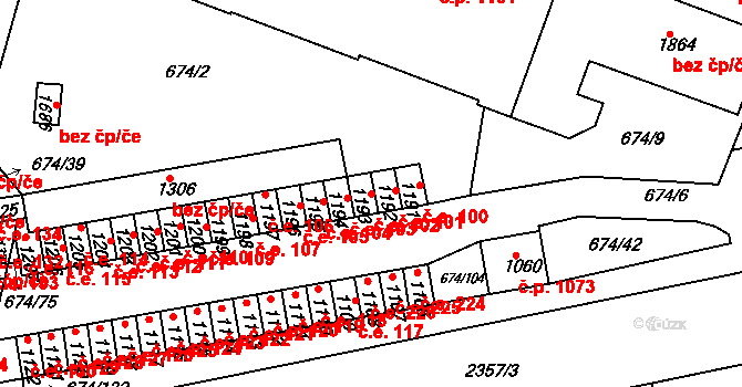 Rosice 102 na parcele st. 1193 v KÚ Rosice u Brna, Katastrální mapa