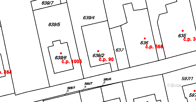Kylešovice 90, Opava na parcele st. 639/2 v KÚ Kylešovice, Katastrální mapa