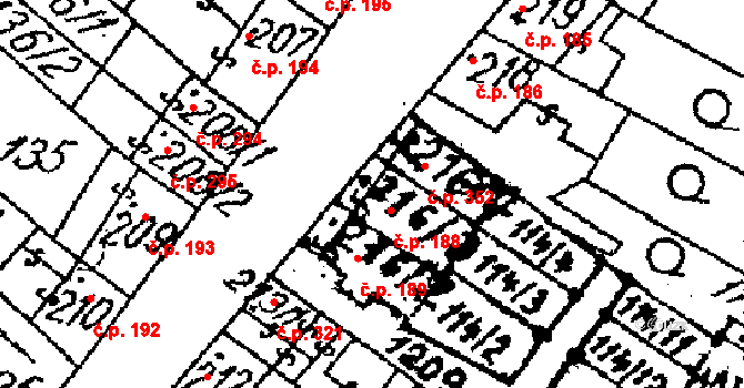 Žiželice 188 na parcele st. 216/3 v KÚ Žiželice nad Cidlinou, Katastrální mapa