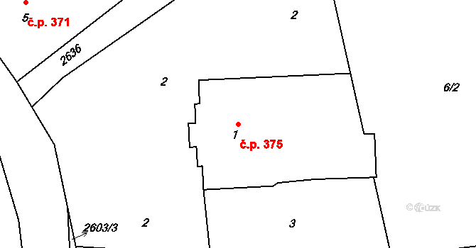 Prostřední Suchá 375, Havířov na parcele st. 1 v KÚ Prostřední Suchá, Katastrální mapa