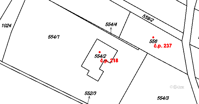 Dolní Ves 218, Fryšták na parcele st. 554/2 v KÚ Dolní Ves, Katastrální mapa