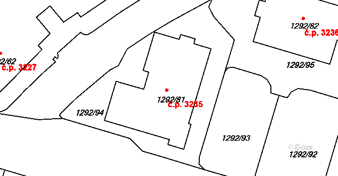 Strašnice 3235, Praha na parcele st. 1292/81 v KÚ Strašnice, Katastrální mapa