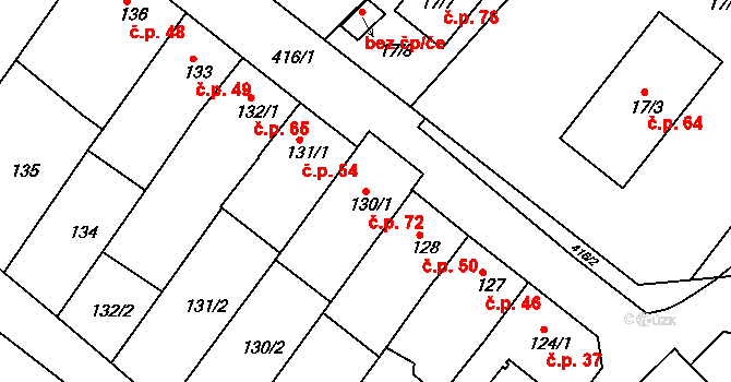 Přerov IX-Lýsky 72, Přerov na parcele st. 130/1 v KÚ Lýsky, Katastrální mapa