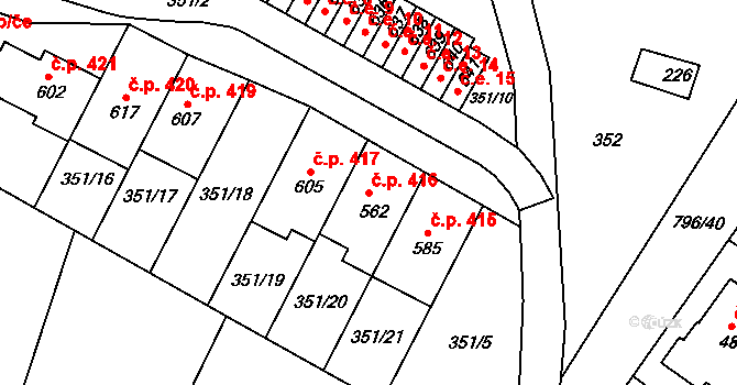 Sady 416, Uherské Hradiště na parcele st. 562 v KÚ Sady, Katastrální mapa