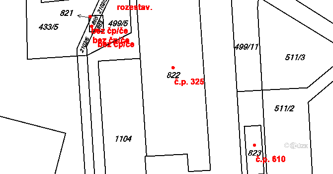 Metylovice 325 na parcele st. 822 v KÚ Metylovice, Katastrální mapa